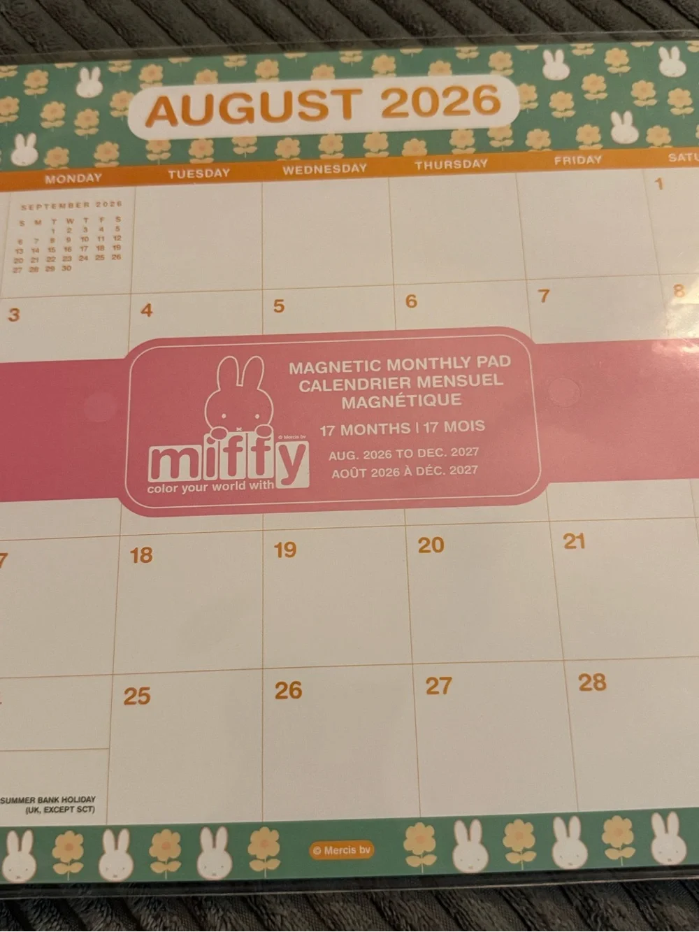 Miffy Aug 2026 - Dec 2027 Magnetic Monthly Pad - Green & Orange
